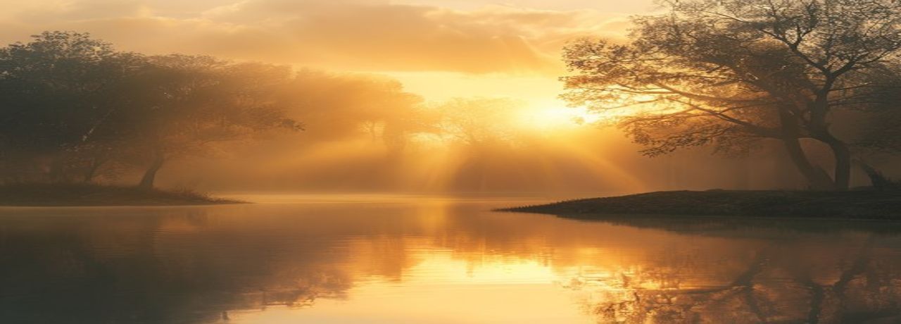 Sunrise breaking through a forest