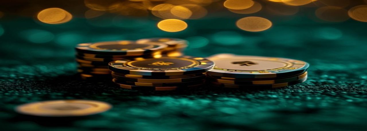 Poker chips and playing cards on a casino table
